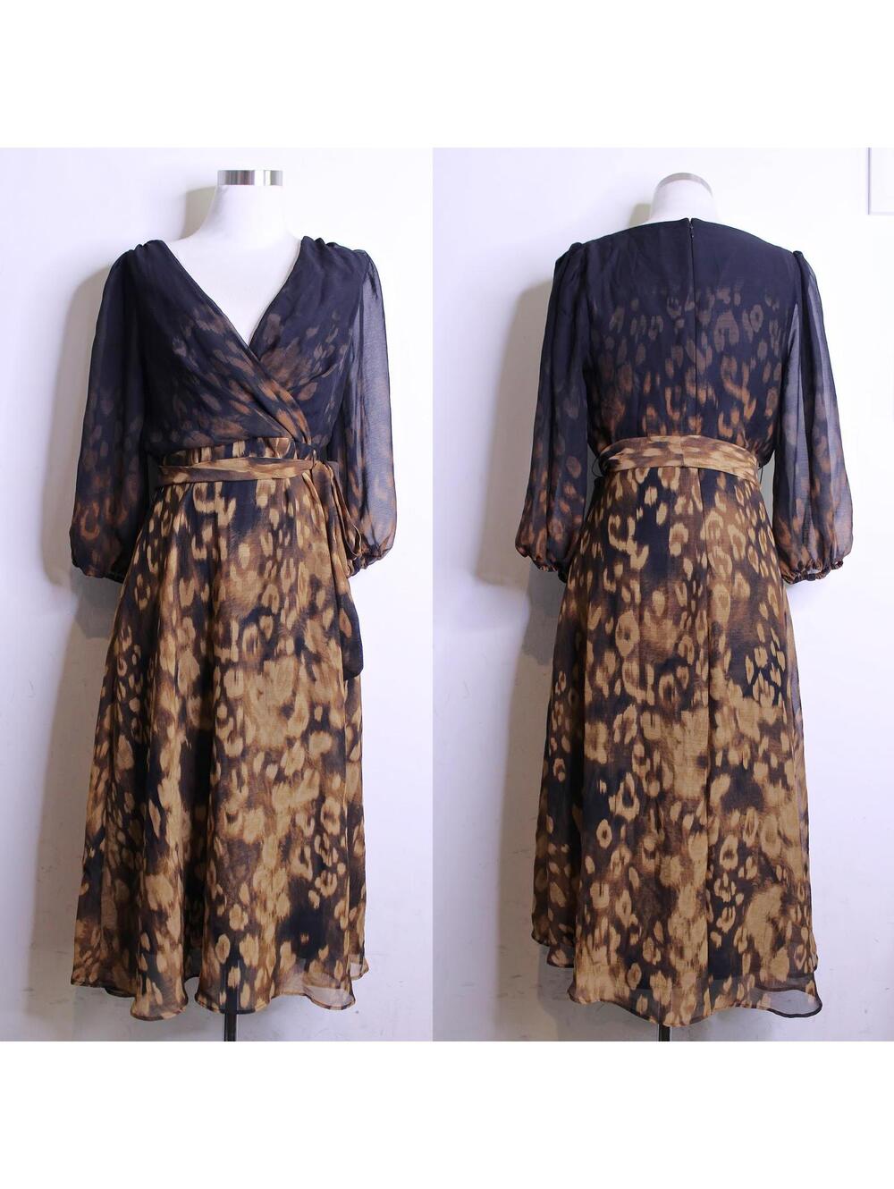 DKNY Black Tan Leopard Print A Line Midi Dress - 4